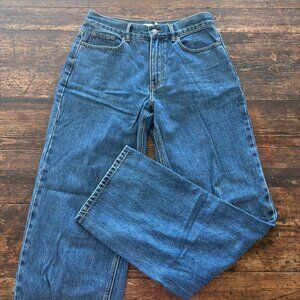 High rise, straight leg blue denim jeans